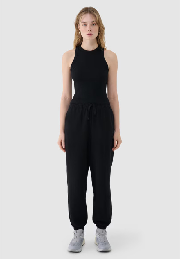 Top Damski 4F Slim Fit Z Prążkowej Dzianiny Bawełna Czarny 4FWSS25TSLEF119