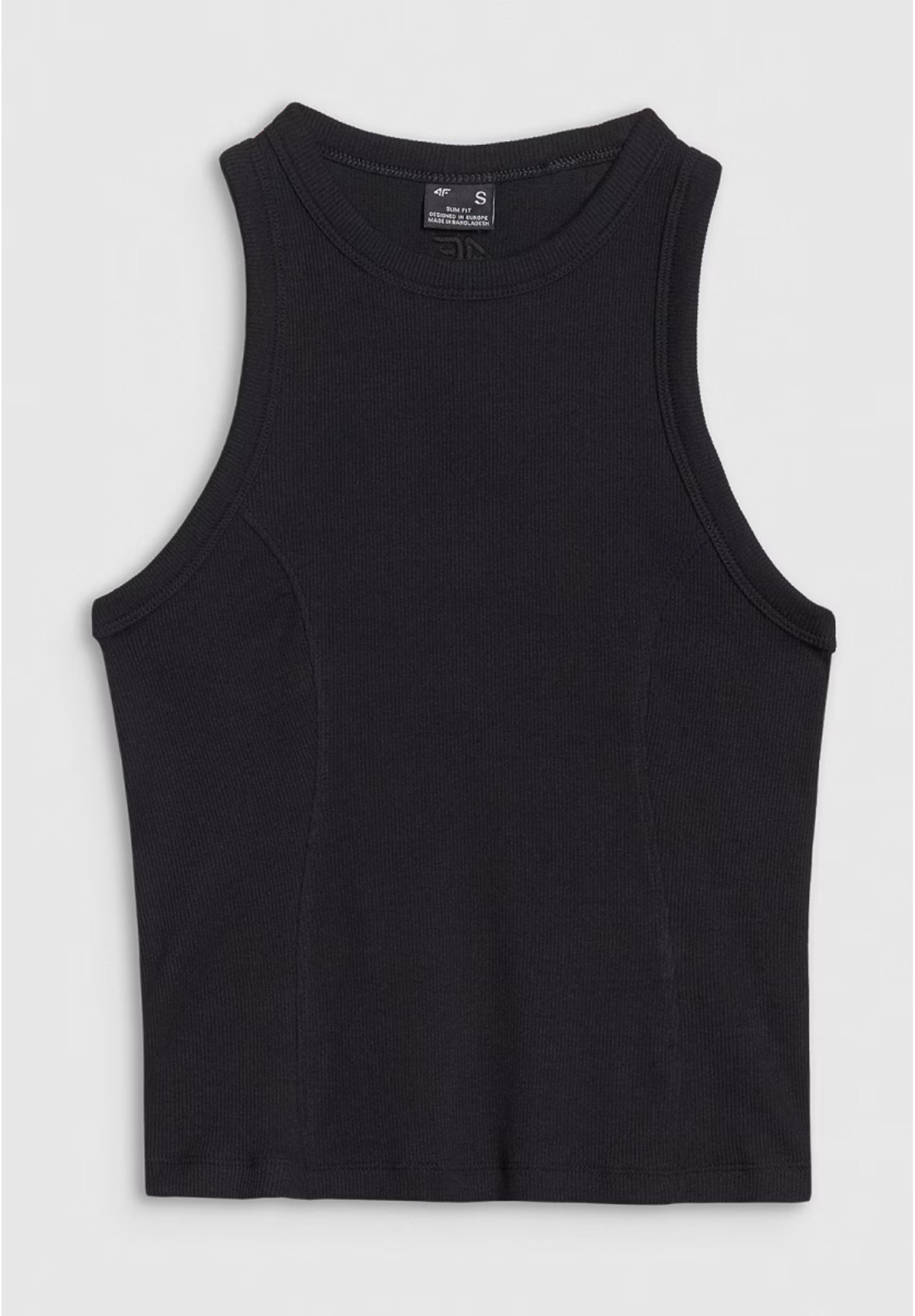 Top Damski 4F Slim Fit Z Prążkowej Dzianiny Bawełna Czarny 4FWSS25TSLEF119
