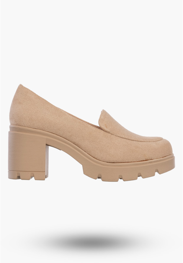Mokasyny Damskie Buty Na Obcasie Eleganckie Beżowe Potocki 24-2-12040BG