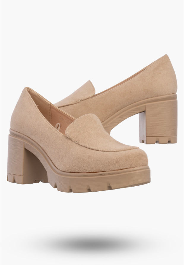 Mokasyny Damskie Buty Na Obcasie Eleganckie Beżowe Potocki 24-2-12040BG