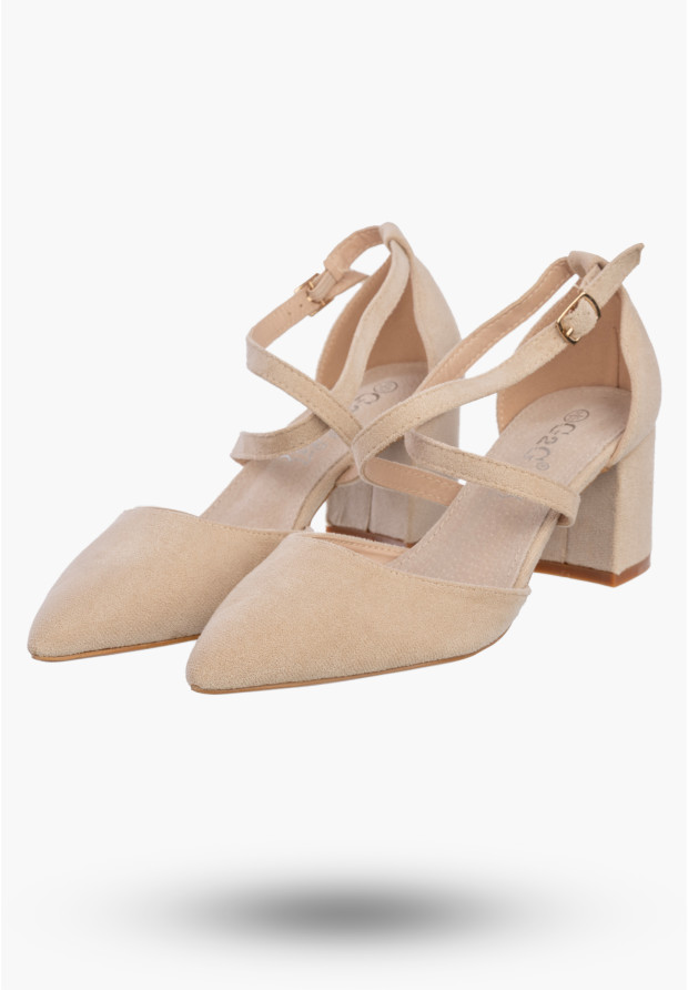 Czółenka Damskie Buty Na Słupku Skórzana Wkładka Eleganckie Beżowe