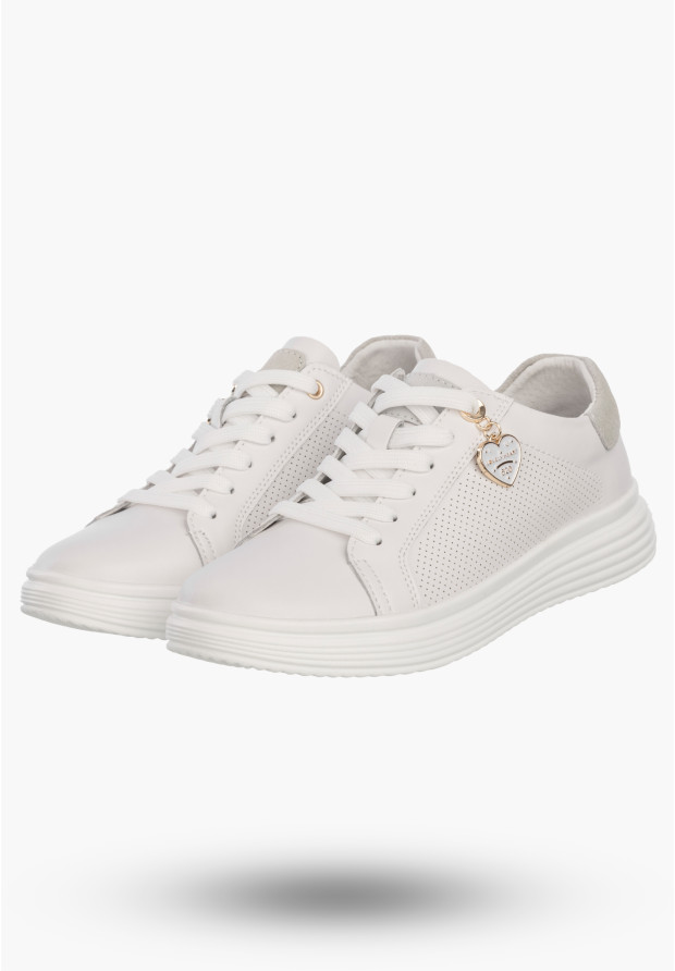 Półbuty Damskie Buty Skórzane Sneskersy z zawieszką Białe Filippo DP6860/26 WH