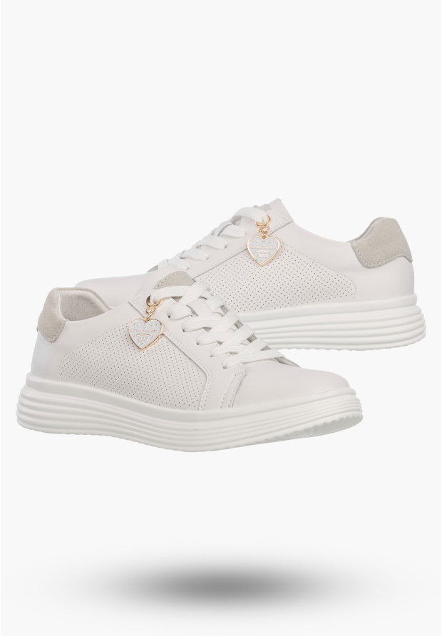 Półbuty Damskie Buty Skórzane Sneskersy z zawieszką Białe Filippo DP6860/26 WH