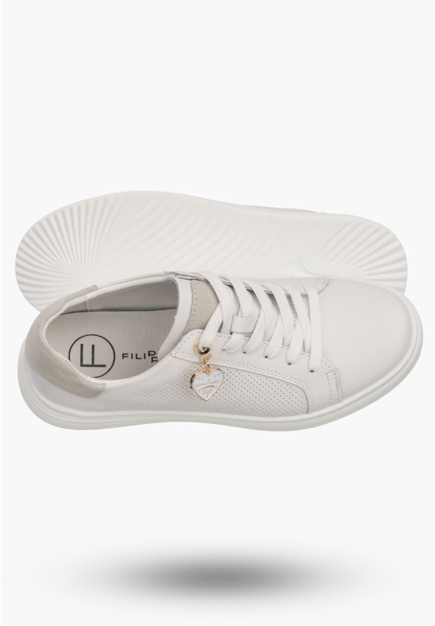 Półbuty Damskie Buty Skórzane Sneskersy z zawieszką Białe Filippo DP6860/26 WH