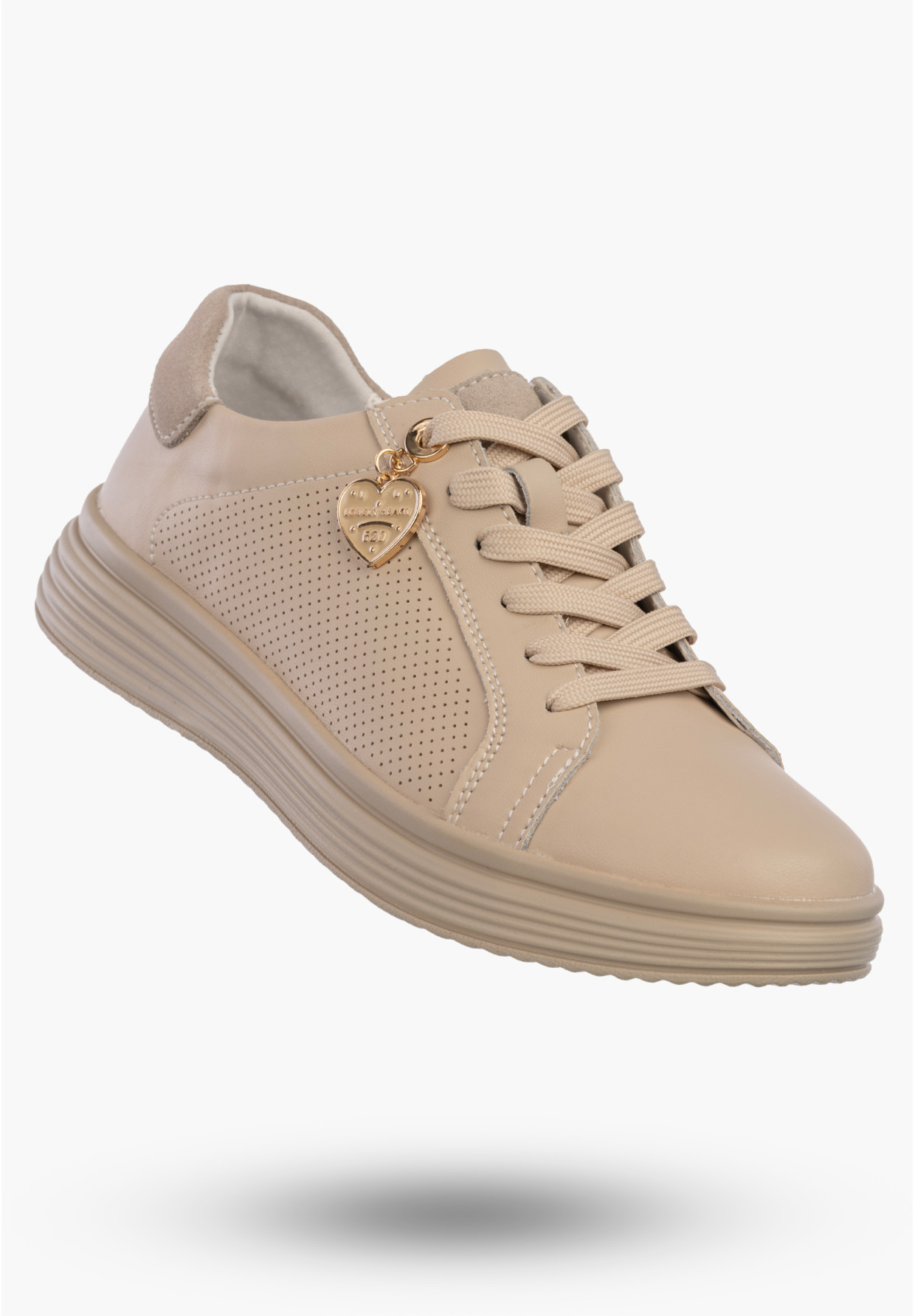 Półbuty Damskie Buty Skórzane Sneskersy z zawieszką Beżowe Filippo DP6860/26 BE