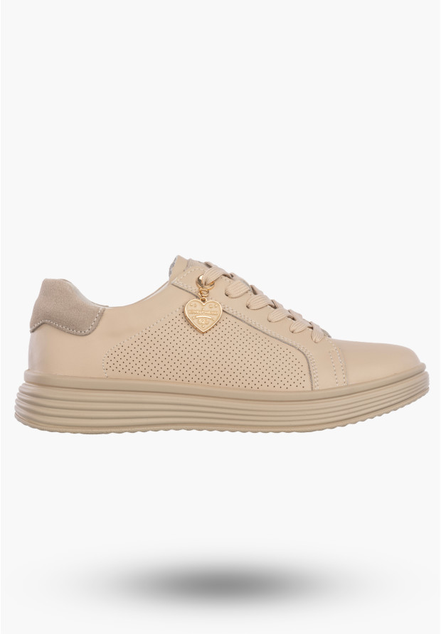 Półbuty Damskie Buty Skórzane Sneskersy z zawieszką Beżowe Filippo DP6860/26 BE