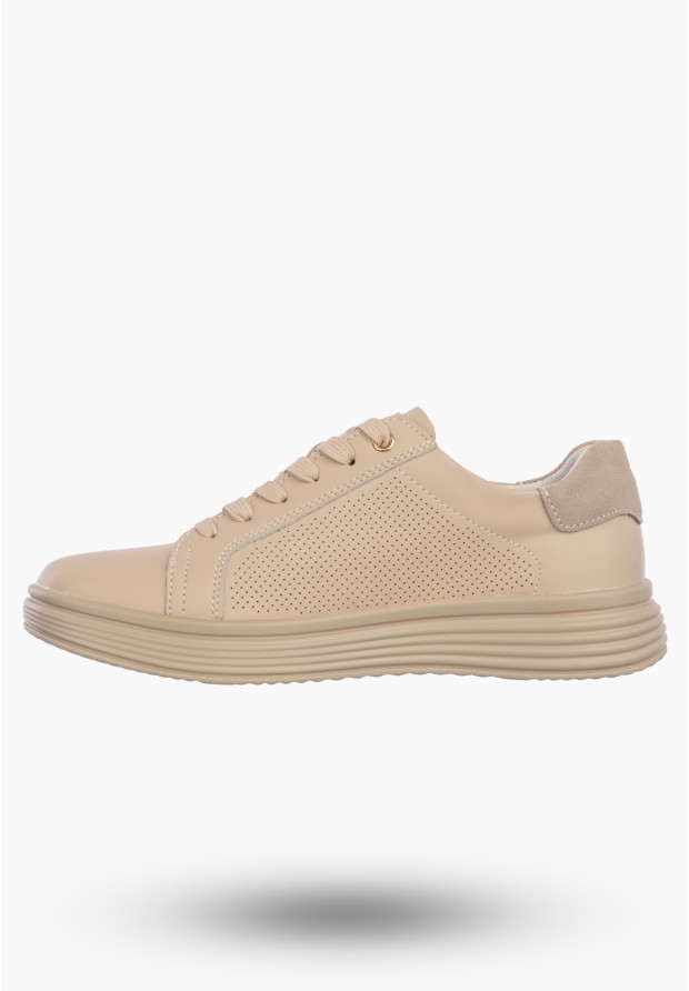 Półbuty Damskie Buty Skórzane Sneskersy z zawieszką Beżowe Filippo DP6860/26 BE