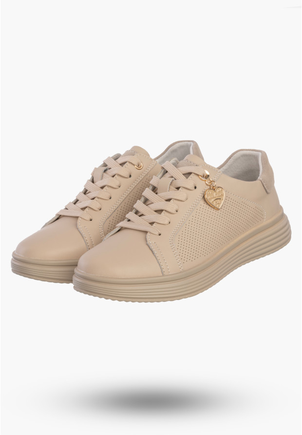 Półbuty Damskie Buty Skórzane Sneskersy z zawieszką Beżowe Filippo DP6860/26 BE