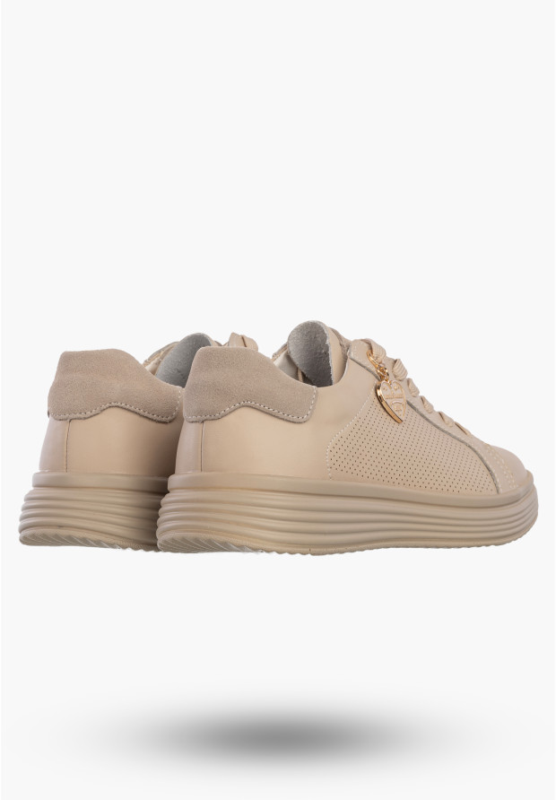 Półbuty Damskie Buty Skórzane Sneskersy z zawieszką Beżowe Filippo DP6860/26 BE