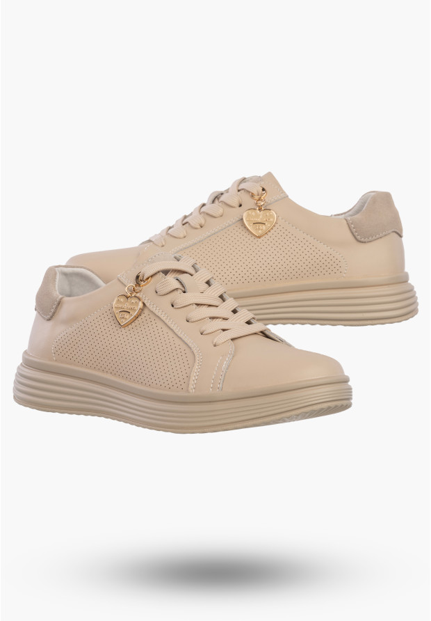 Półbuty Damskie Buty Skórzane Sneskersy z zawieszką Beżowe Filippo DP6860/26 BE