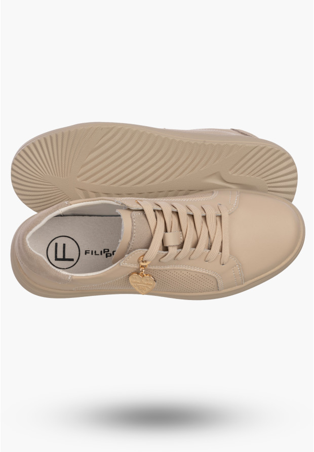 Półbuty Damskie Buty Skórzane Sneskersy z zawieszką Beżowe Filippo DP6860/26 BE