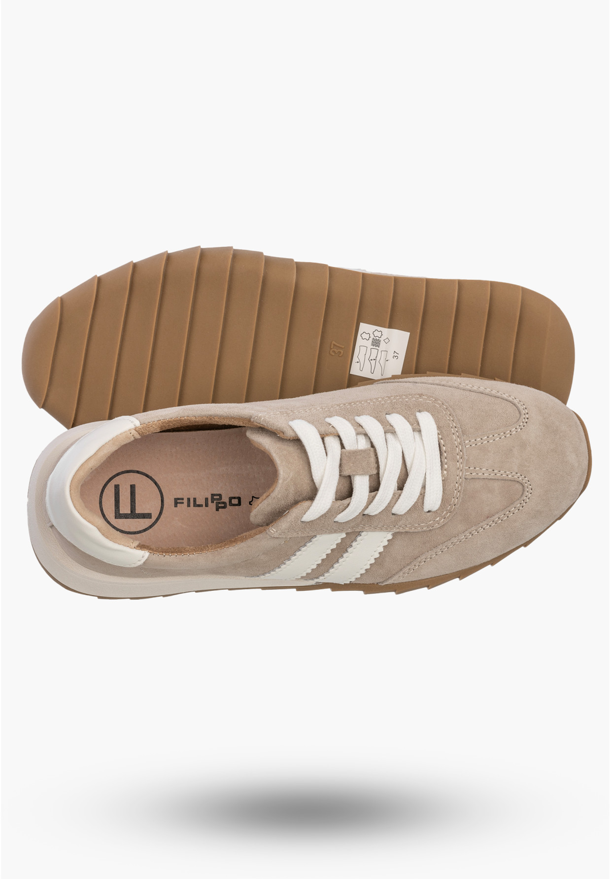 Sneakersy Damskie Skórzane Buty Sportowe Półbuty Beżowe Filippo DP7534/26 BE