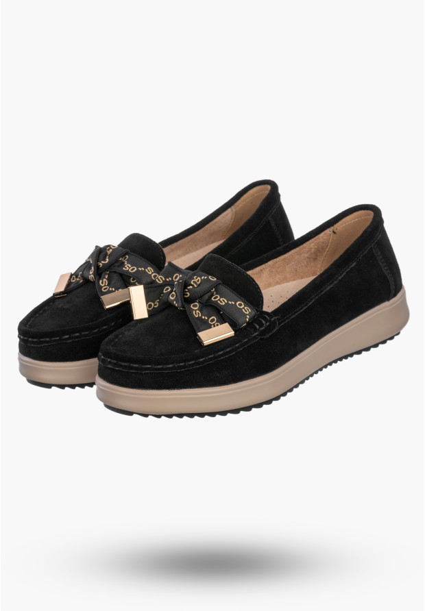 Mokasyny Damskie Skórzane Buty Eleganckie Półbuty Czarne Filippo DP6457/26