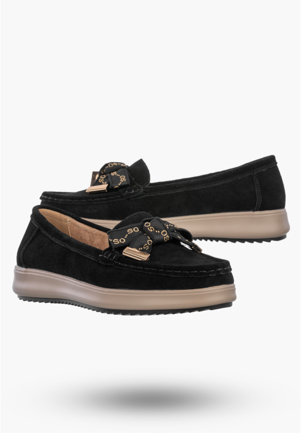 Mokasyny Damskie Skórzane Buty Eleganckie Półbuty Czarne Filippo DP6457/26