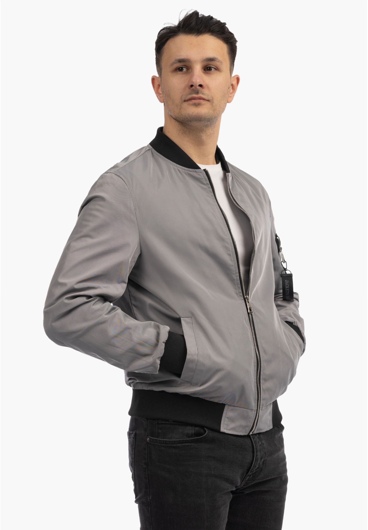 Bomberka Męska Kurtka Przejściowa Lekka Miejska Szara KYMAXX