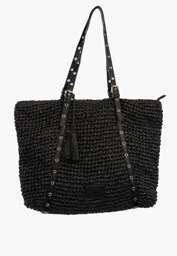 Czarna torebka shopper BIG STAR z plecioną strukturą