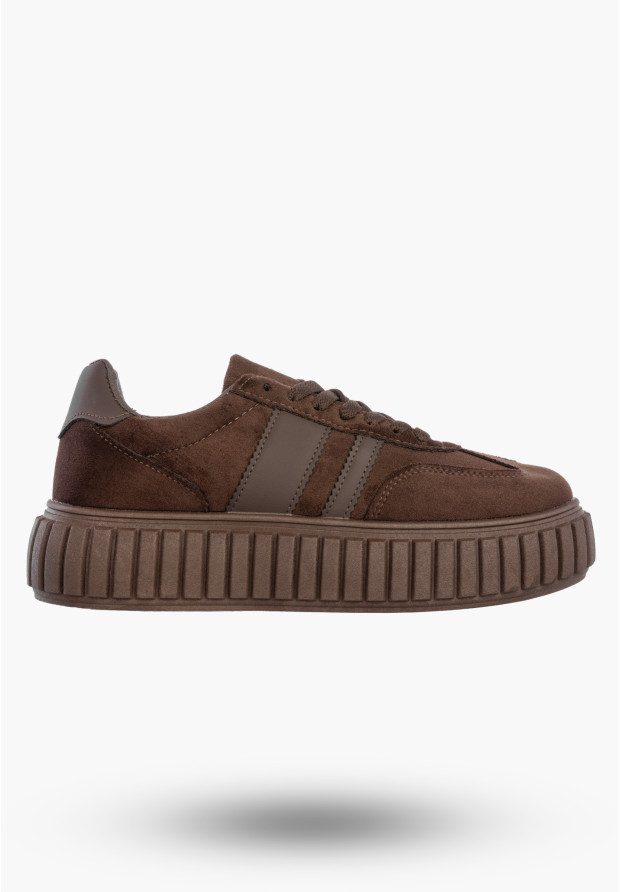Sneakersy Damskie Na Platformie Buty Sportowe Półbuty Brązowe