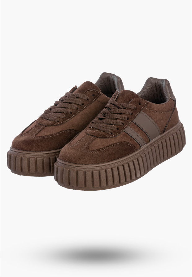 Sneakersy Damskie Na Platformie Buty Sportowe Półbuty Brązowe