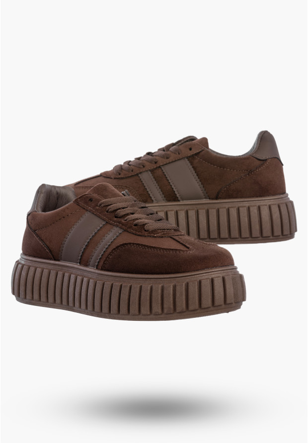 Sneakersy Damskie Na Platformie Buty Sportowe Półbuty Brązowe