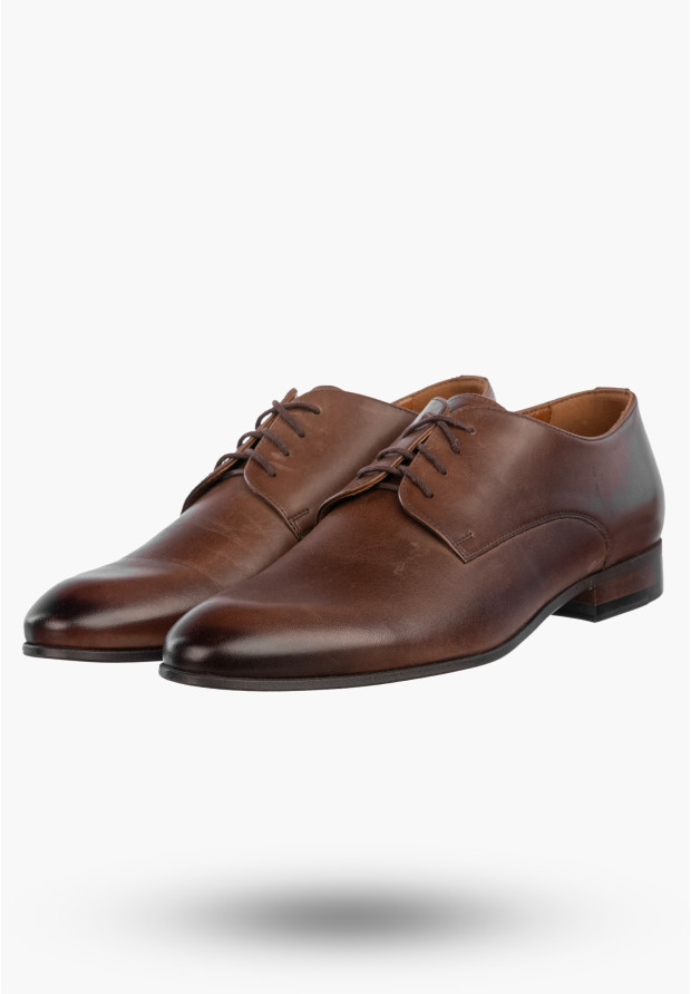 Półbuty Wizytowe Męskie Skórzane Buty Eleganckie Brązowe Domeno