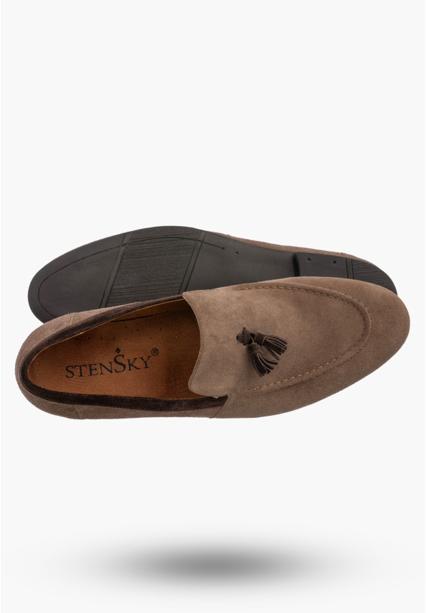 Półbuty Wizytowe Męskie Skórzane Buty Eleganckie Mokasyny Beżowe STENSKY