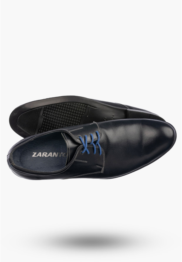 Półbuty Wizytowe Męskie Skórzane Buty Eleganckie Granatowe ZARANTO