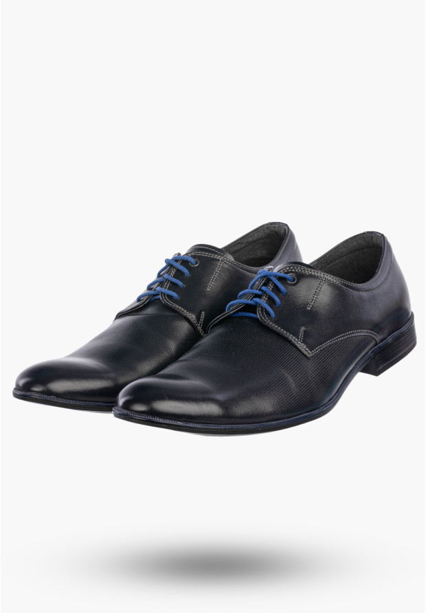 Półbuty Wizytowe Męskie Skórzane Buty Eleganckie Granatowe ZARANTO