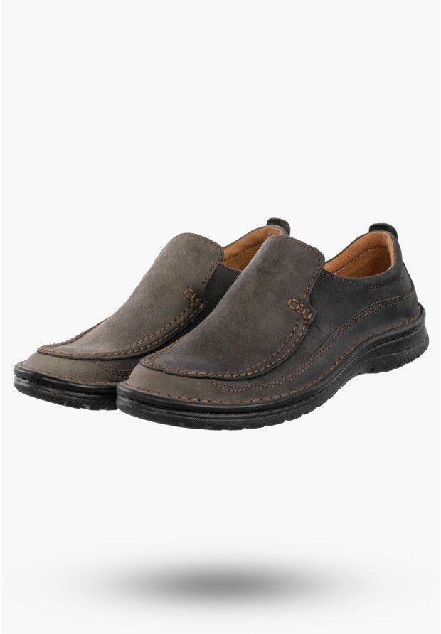 Półbuty Męskie Skórzane Buty Wsuwane Wygodne Eleganckie Szare Papilion