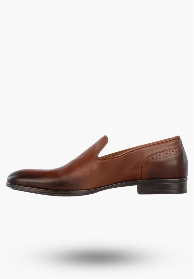 Półbuty Wizytowe Męskie Skórzane Wsuwane Buty Eleganckie Brązowe Lavaggio