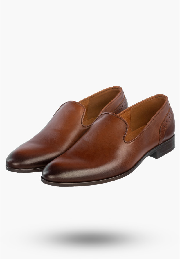 Półbuty Wizytowe Męskie Skórzane Wsuwane Buty Eleganckie Brązowe Lavaggio