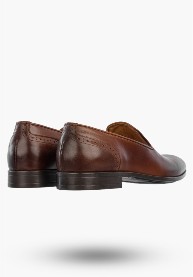 Półbuty Wizytowe Męskie Skórzane Wsuwane Buty Eleganckie Brązowe Lavaggio