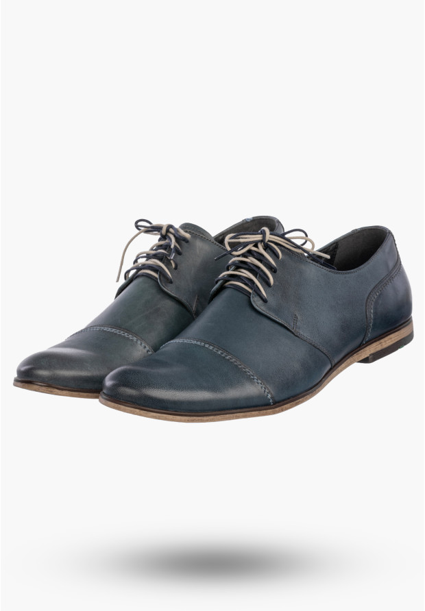 Półbuty Wizytowe Męskie Skórzane Buty Eleganckie Klasyczne Granatowe EDEK