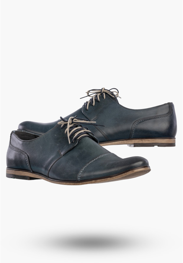 Półbuty Wizytowe Męskie Skórzane Buty Eleganckie Klasyczne Granatowe EDEK
