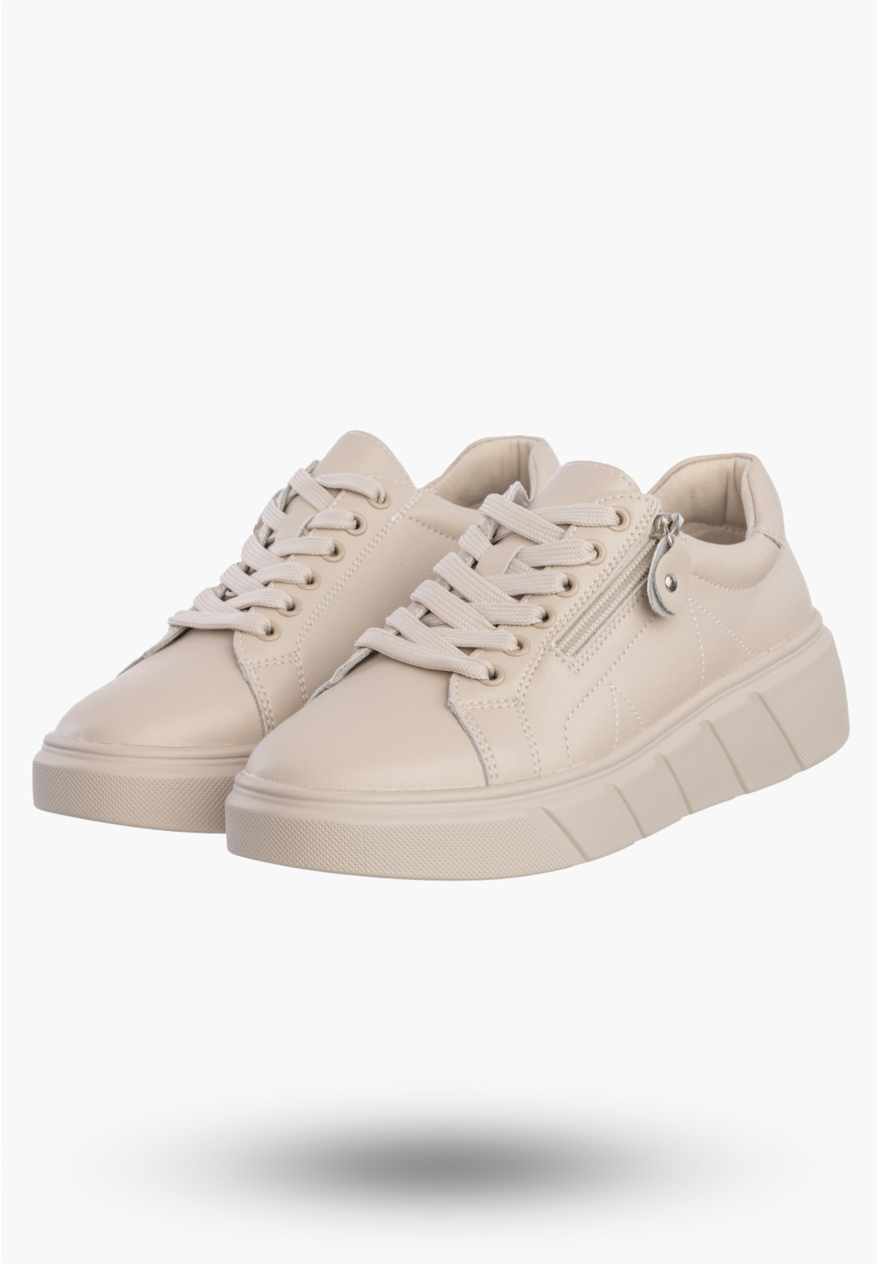 Sneakersy Damskie Skórzane Buty Na Platformie Półbuty Beżowe Jezzi 26PB18-20