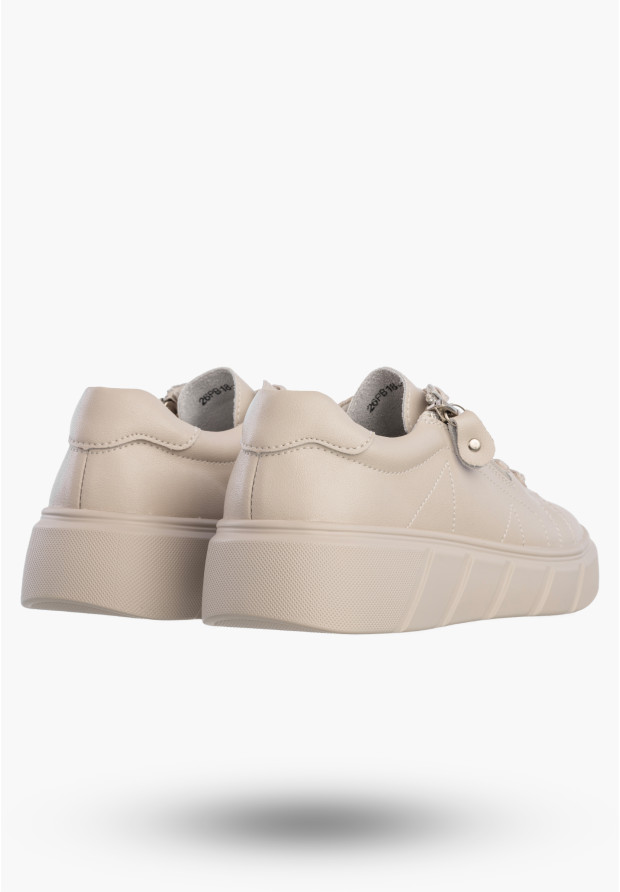 Sneakersy Damskie Skórzane Buty Na Platformie Półbuty Beżowe Jezzi 26PB18-20