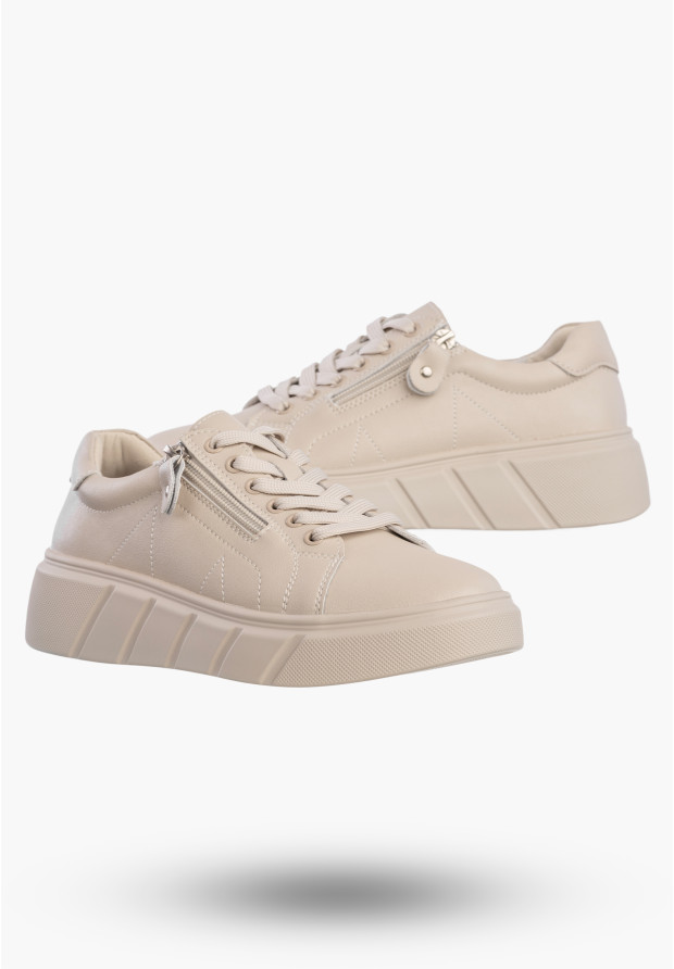 Sneakersy Damskie Skórzane Buty Na Platformie Półbuty Beżowe Jezzi 26PB18-20