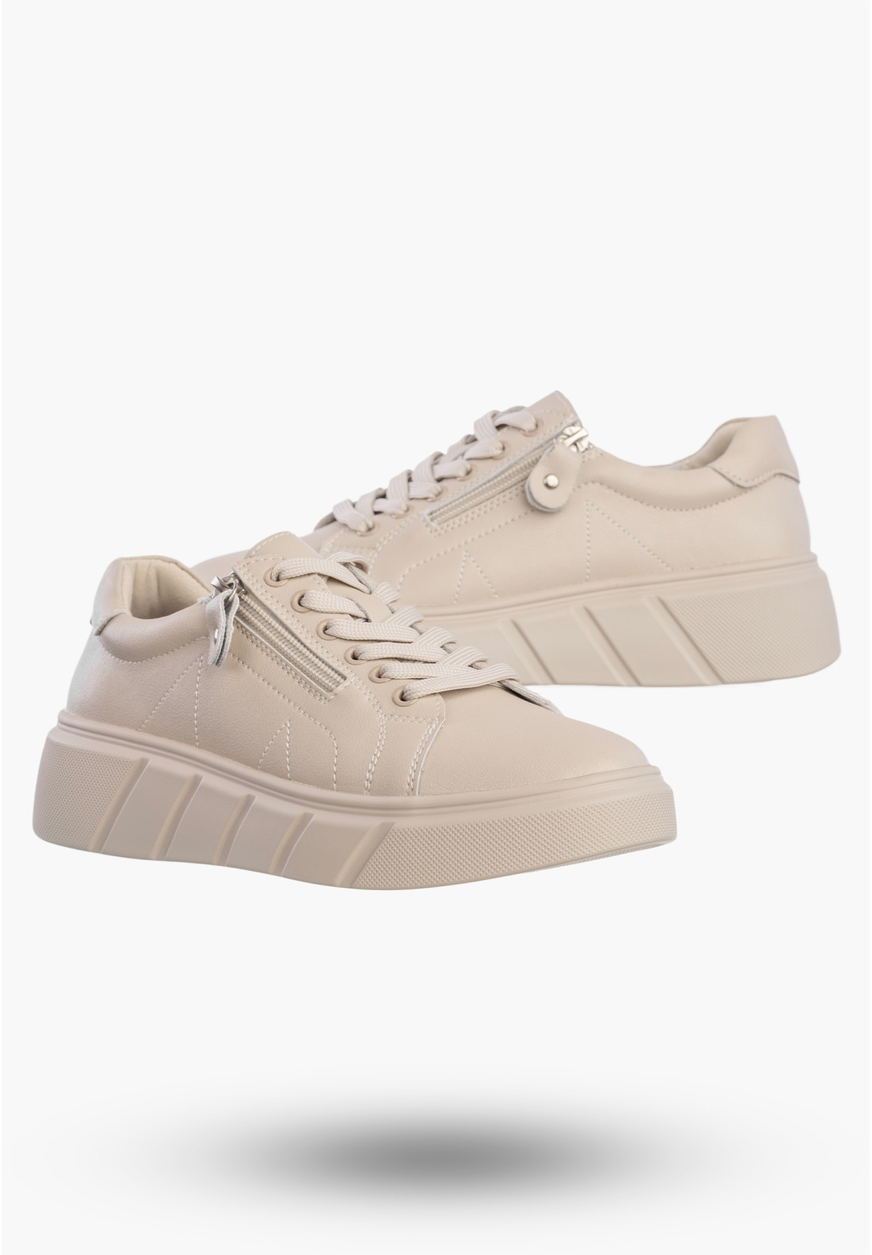 Sneakersy Damskie Skórzane Buty Na Platformie Półbuty Beżowe Jezzi 26PB18-20