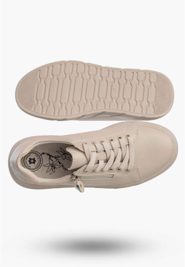 Sneakersy Damskie Skórzane Buty Na Platformie Półbuty Beżowe Jezzi 26PB18-20