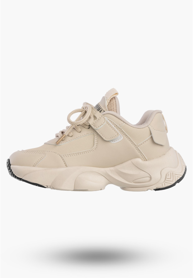 Sneakersy Dziecięce Ekoskóra Buty Sportowe Na Rzepy Półbuty Beżowe Apawwa G682