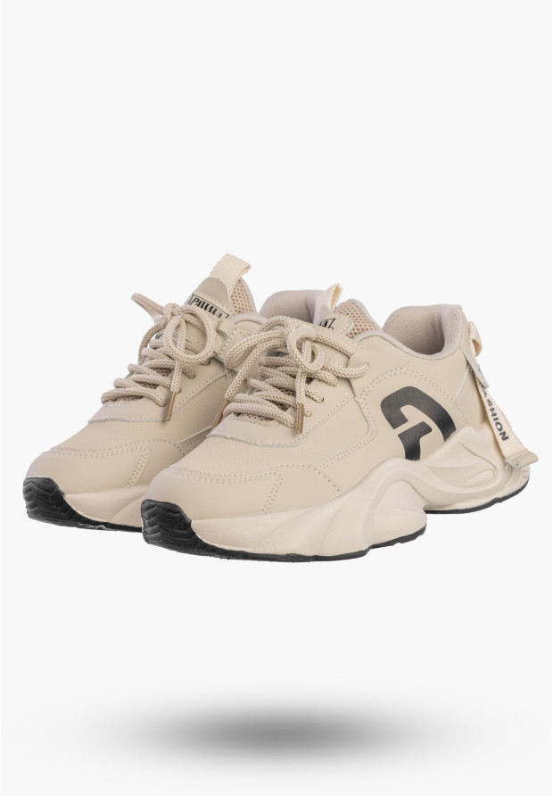 Sneakersy Dziecięce Ekoskóra Buty Sportowe Na Rzepy Półbuty Beżowe Apawwa G682