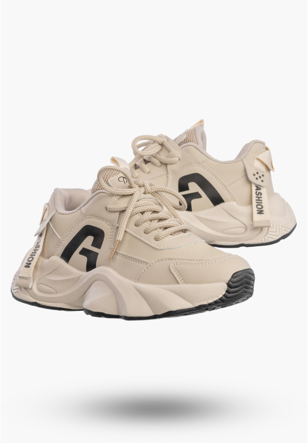 Sneakersy Dziecięce Ekoskóra Buty Sportowe Na Rzepy Półbuty Beżowe Apawwa G682