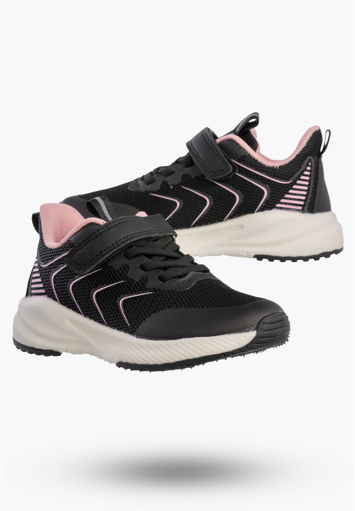 Sneakersy Dziewczęce Lekkie Buty Sportowe Na Rzepy Półbuty Czarne Apawwa G685