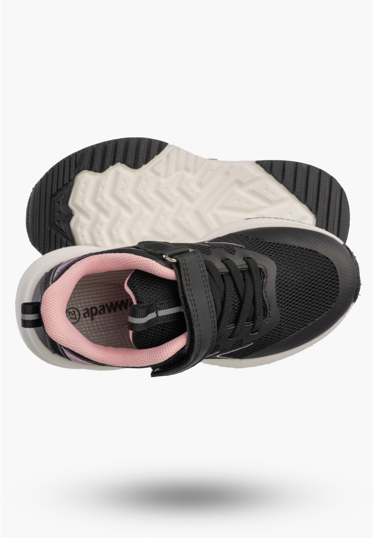 Sneakersy Dziewczęce Lekkie Buty Sportowe Na Rzepy Półbuty Czarne Apawwa G685