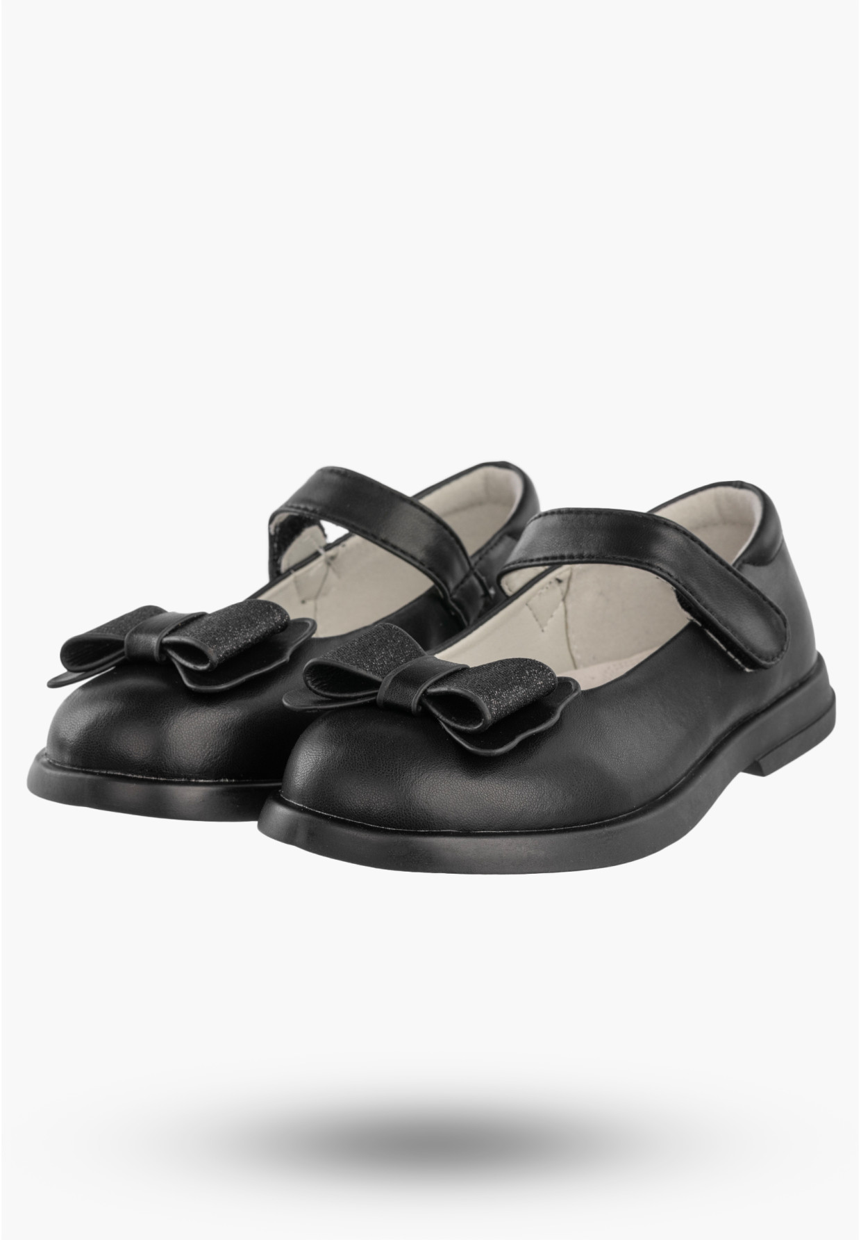 Baleriny Dziewczęce Ekoskóra Buty Na Rzep Półbuty Z Kokardką Czarne APAWWA MC288