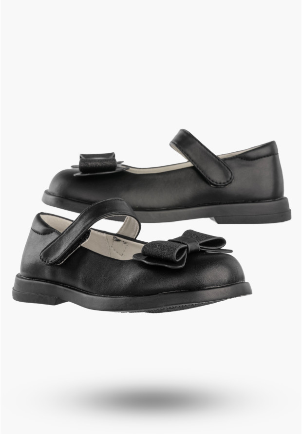 Baleriny Dziewczęce Ekoskóra Buty Na Rzep Półbuty Z Kokardką Czarne APAWWA MC288