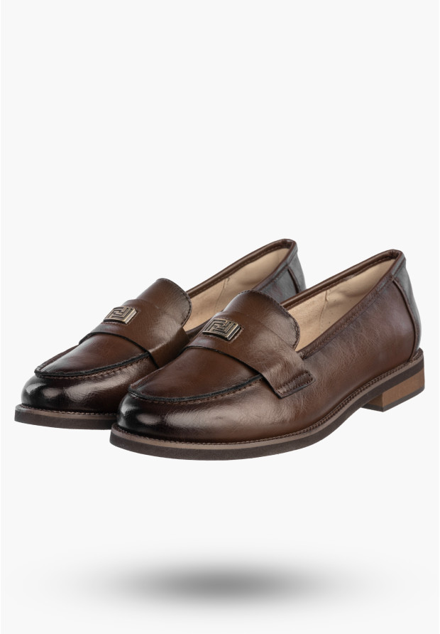 Mokasyny Damskie Skórzane Buty Eleganckie Loafersy Półbuty Brązowe Potocki 26-19465