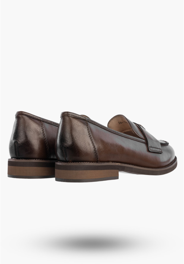 Mokasyny Damskie Skórzane Buty Eleganckie Loafersy Półbuty Brązowe Potocki 26-19465