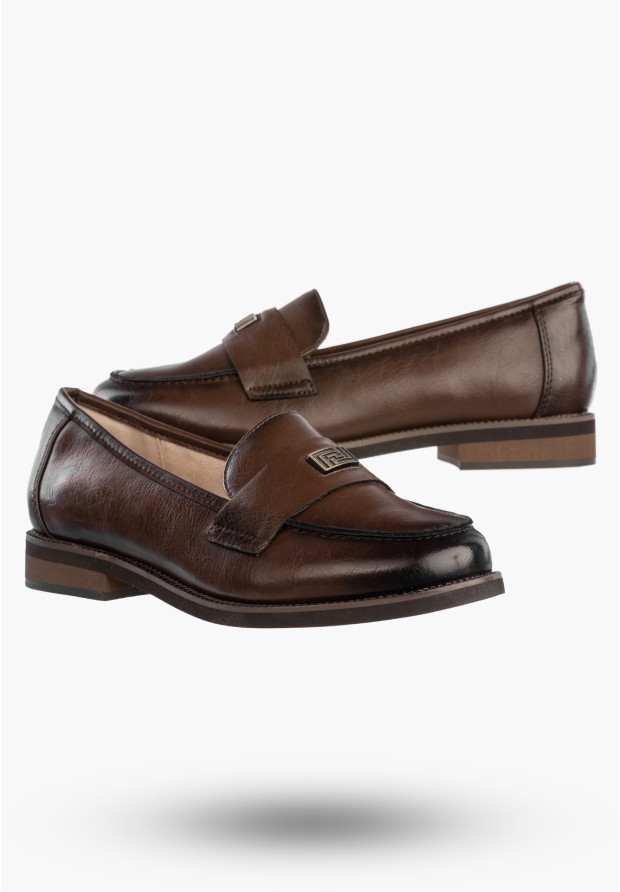 Mokasyny Damskie Skórzane Buty Eleganckie Loafersy Półbuty Brązowe Potocki 26-19465