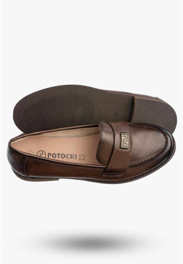 Mokasyny Damskie Skórzane Buty Eleganckie Loafersy Półbuty Brązowe Potocki 26-19465