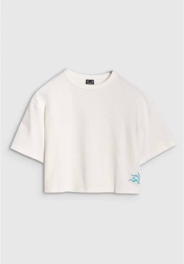 T-shirt Damski 4F Crop-top Koszulka z waflowej dzianiny Biała Crop-top 4FWSS25TTSHF1977